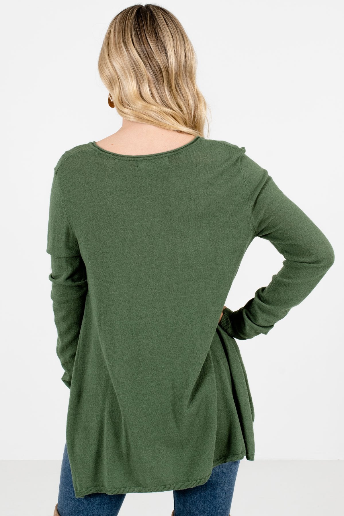Women’s Olive Green High-Low Hem Boutique Sweater
