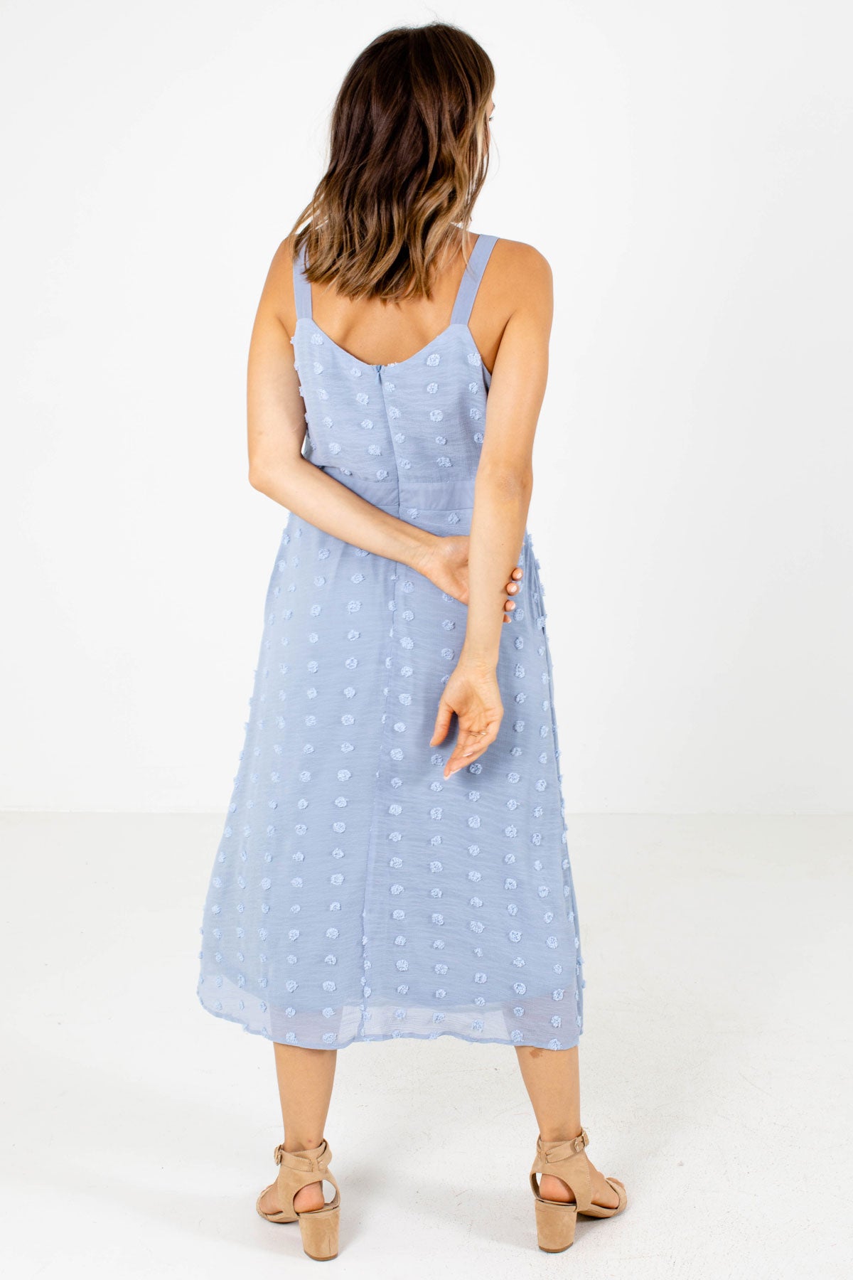 Women's Blue Interior Lined Boutique Midi Dress