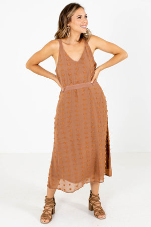Brown Swiss Dot Material Boutique Midi Dresses for Women
