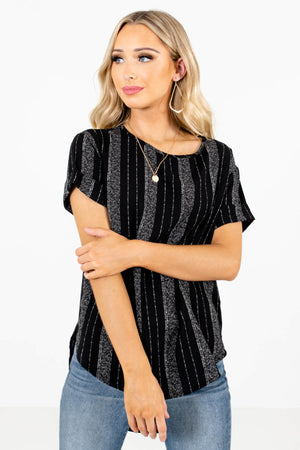 Women's Black Rounded Neckline Boutique Tops