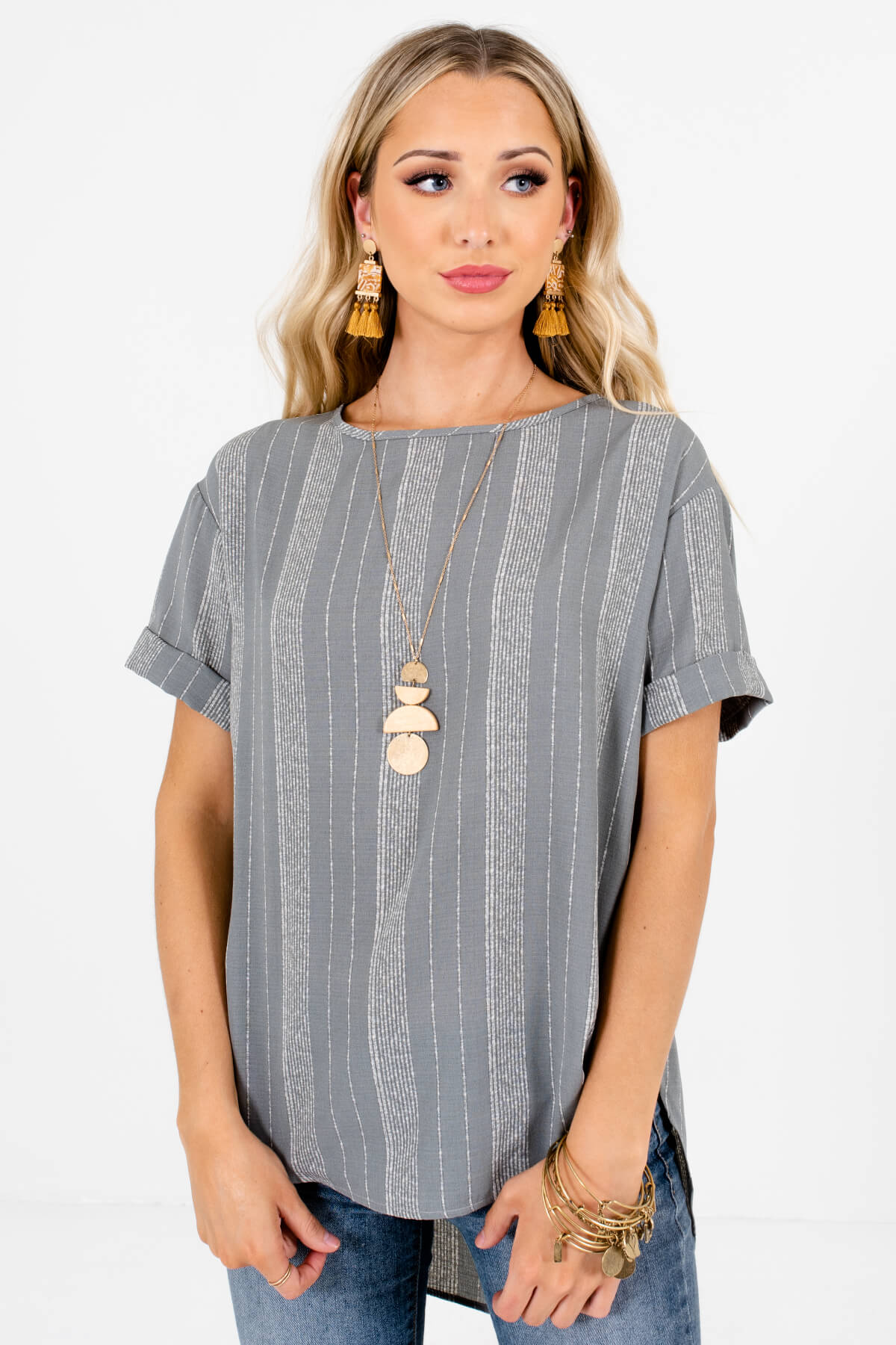 Women's Rounded Neckline Boutique Tops