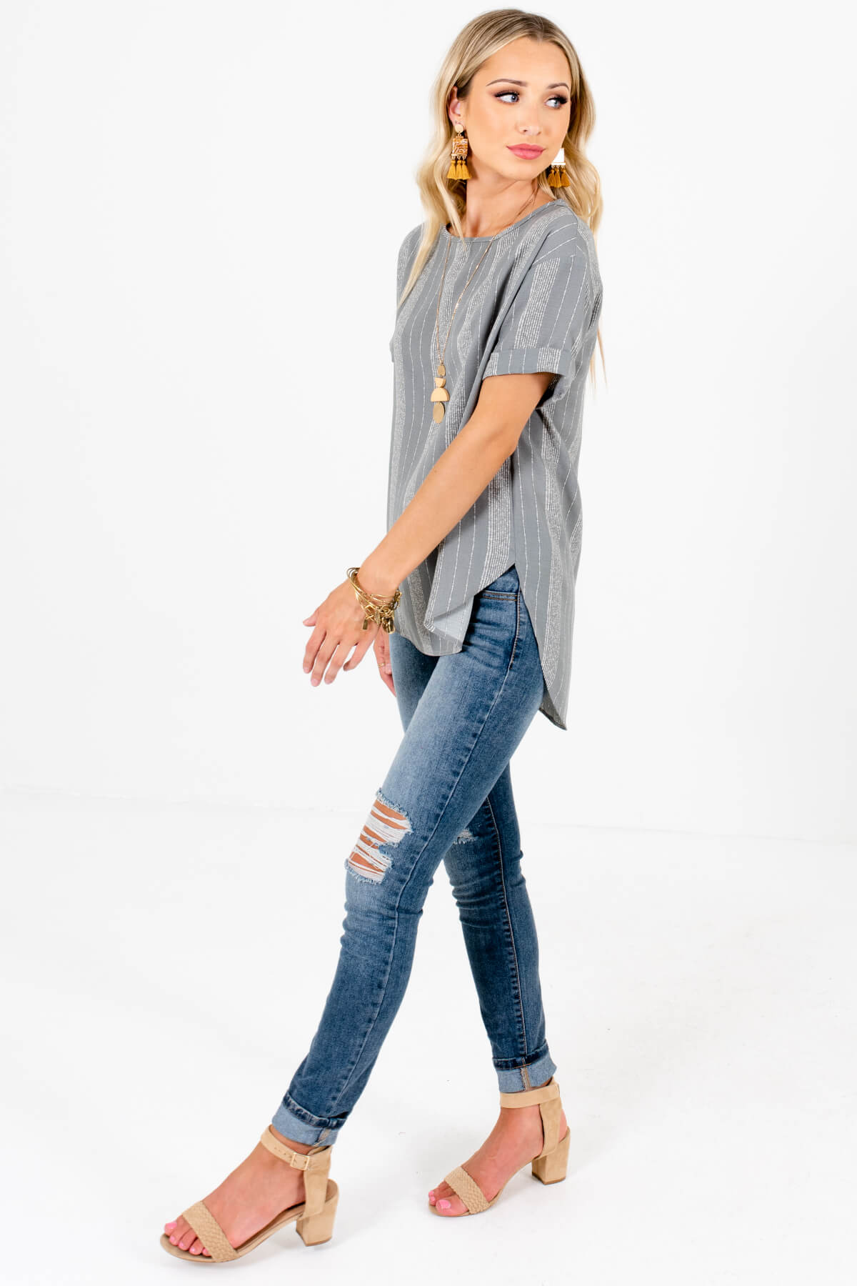 Light Slate Blue Cute and Comfortable Boutique Tops for Women