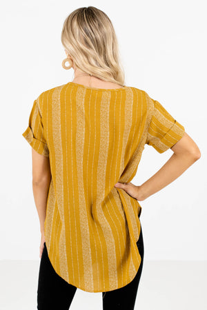 Women's Mustard Yellow Cuffed Sleeve Boutique Tops
