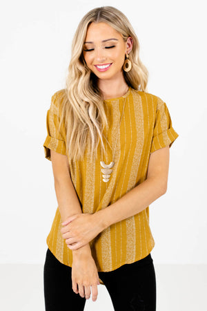 Women's Mustard Yellow Rounded Neckline Boutique Tops
