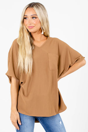 Camel Brown Boutique Top with Pocket