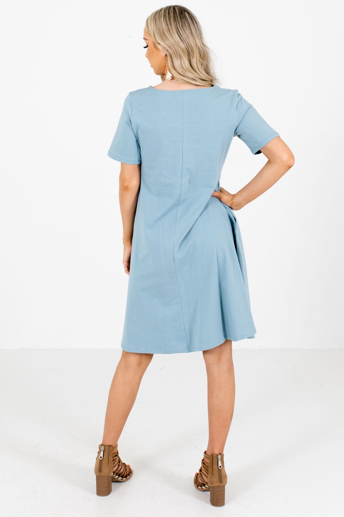 Women's Blue Short Sleeve Boutique Knee-Length Dress