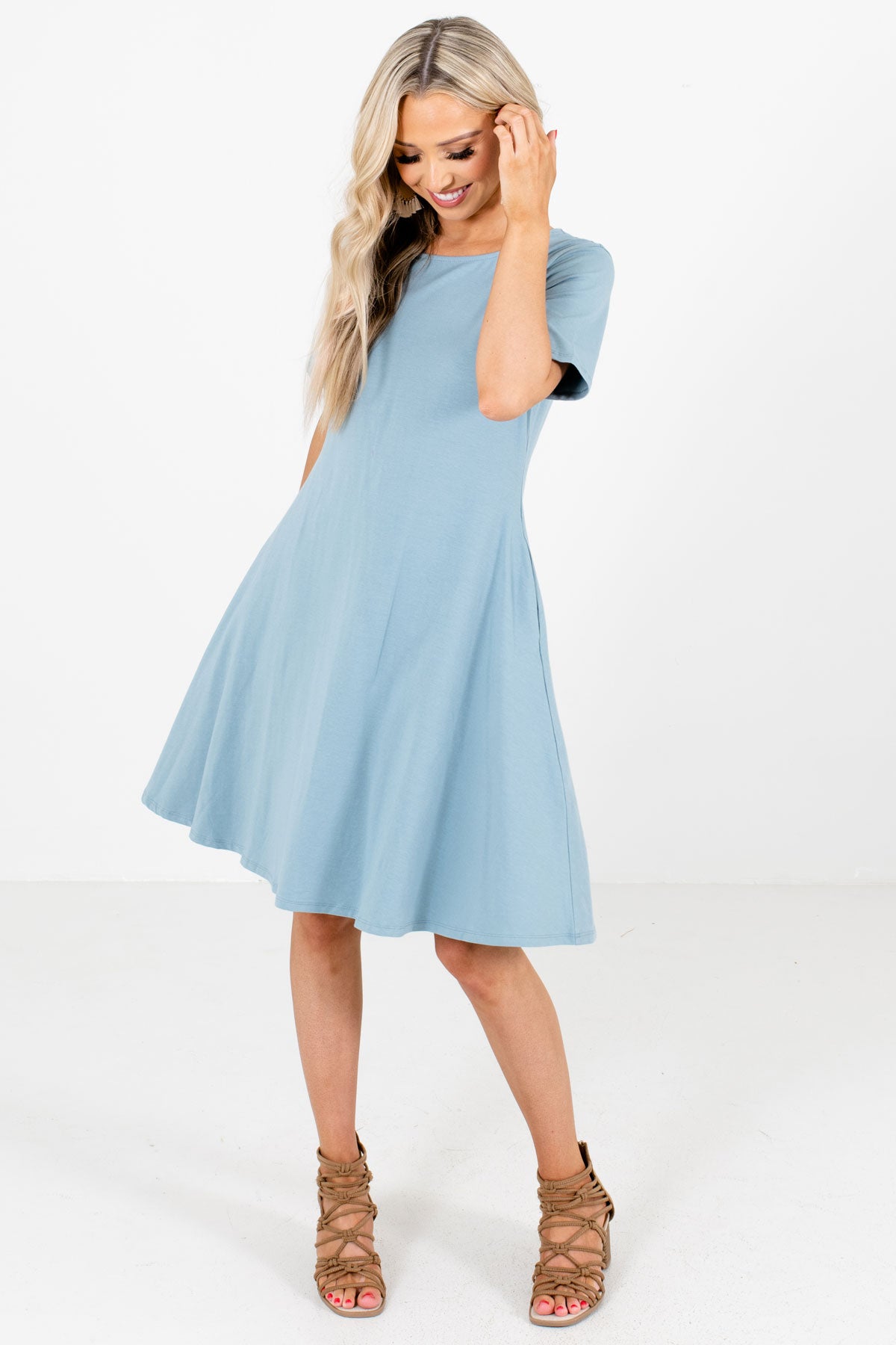 Blue Casual Everyday Boutique Knee-Length Dresses for Women
