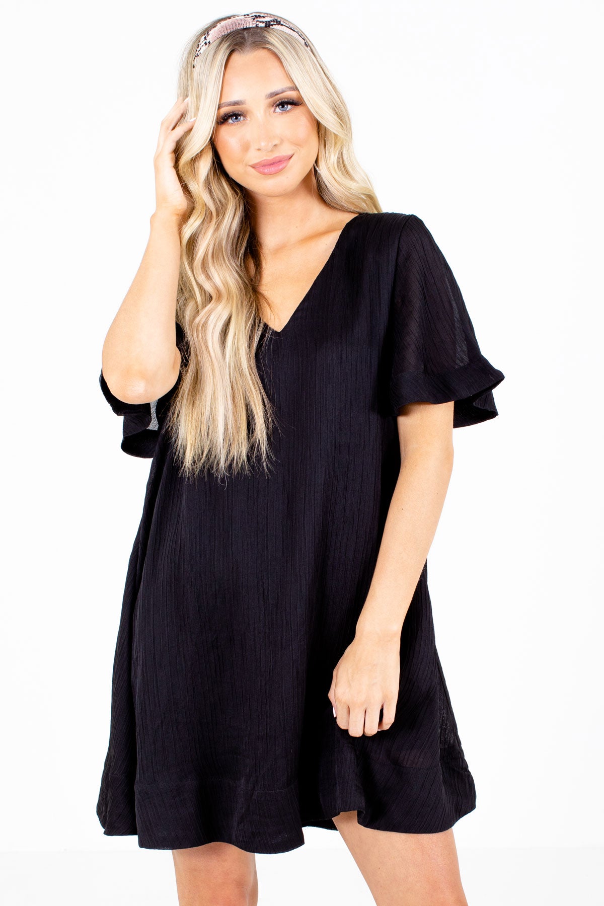Black Pleated Boutique Mini Dresses for Women