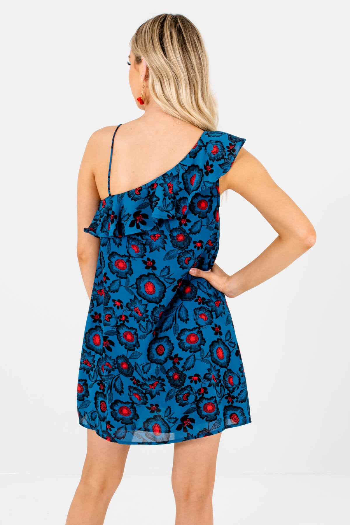 Women's Teal Blue Unique Strap Boutique Mini Dress