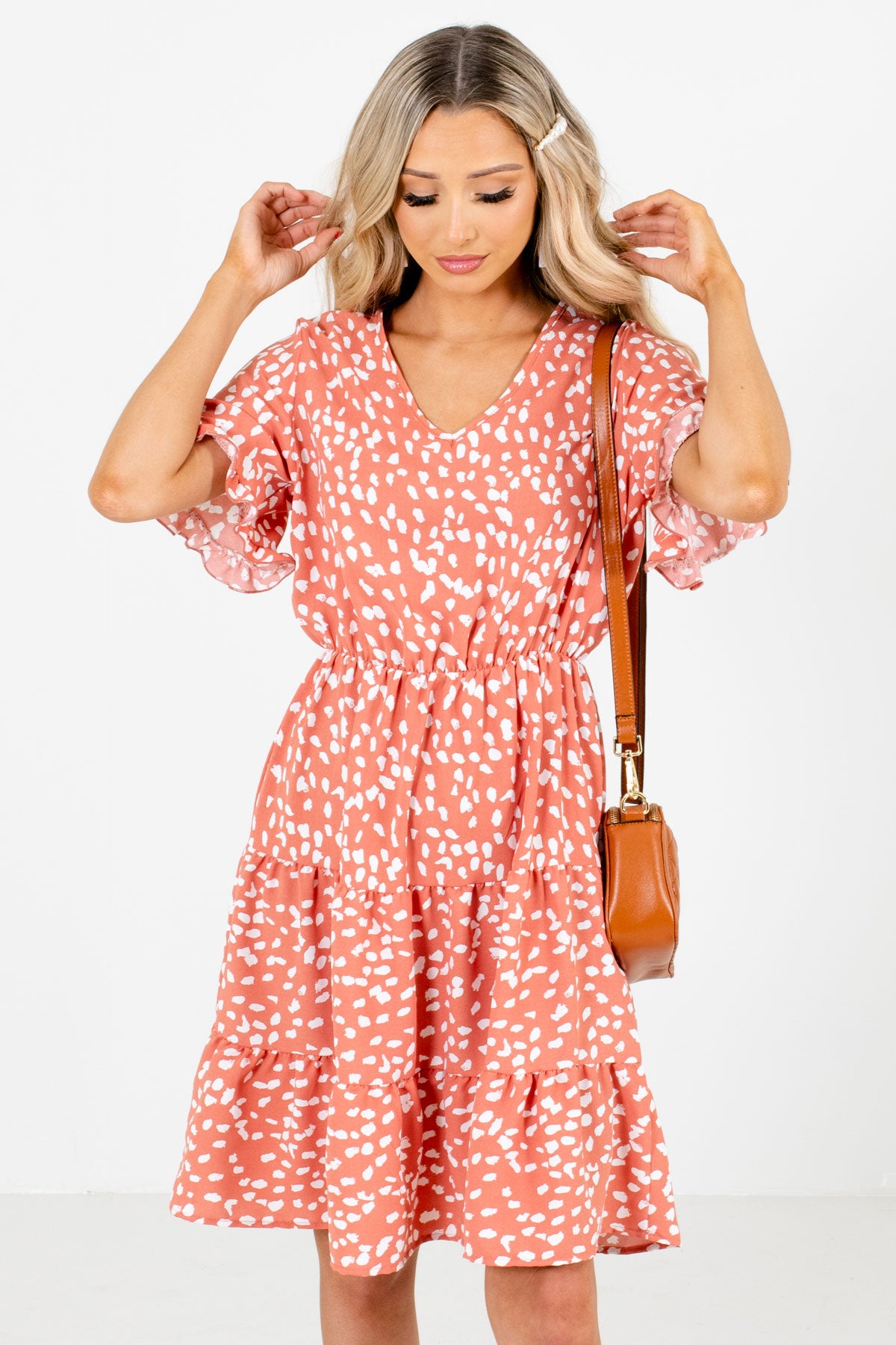 Pink and White Abstract Polka Dot Patterned Boutique Dresses for Women