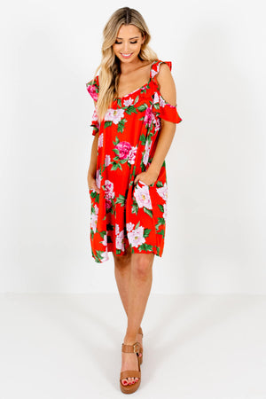 Red Floral Cute and Comfortable Boutique Knee-Length Dresses for Women