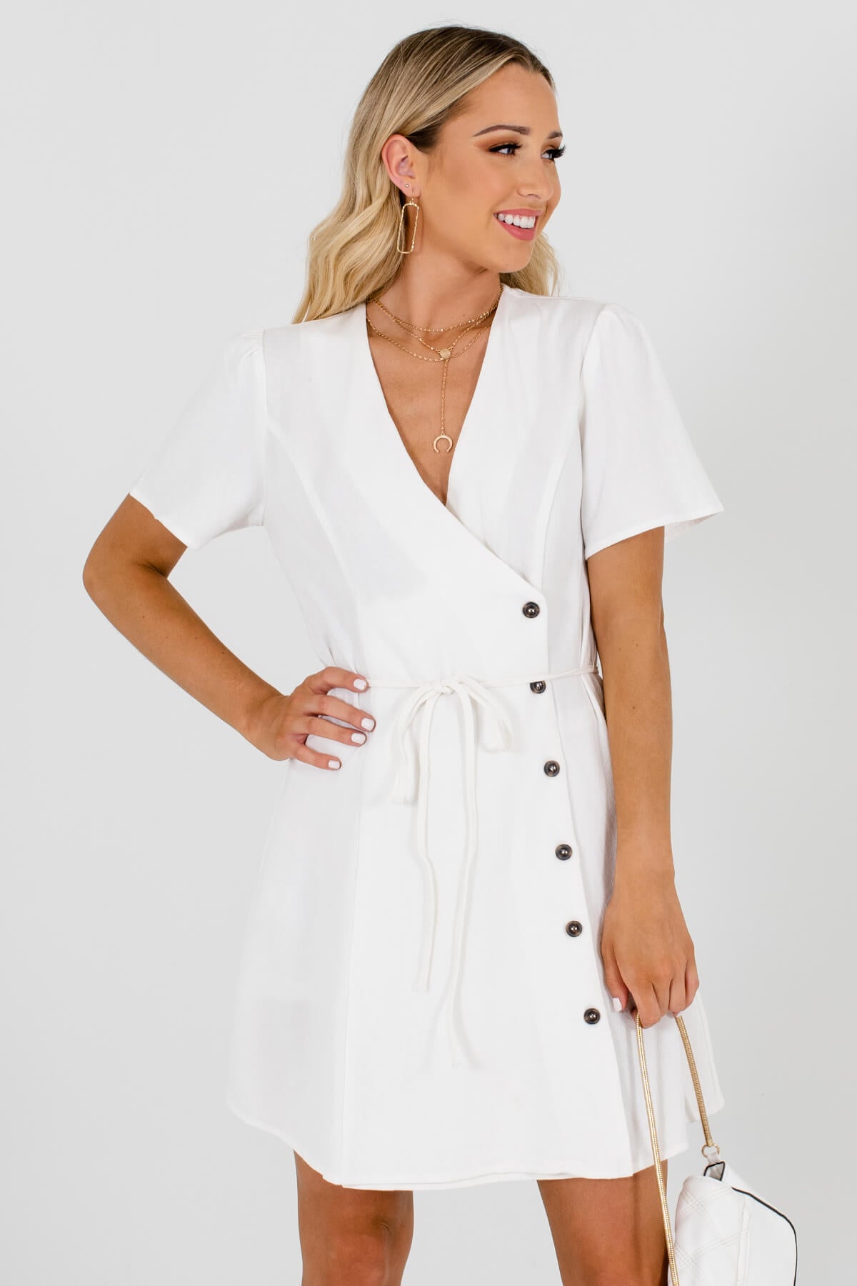 White Asymmetrical Hem Boutique Mini Dresses for Women