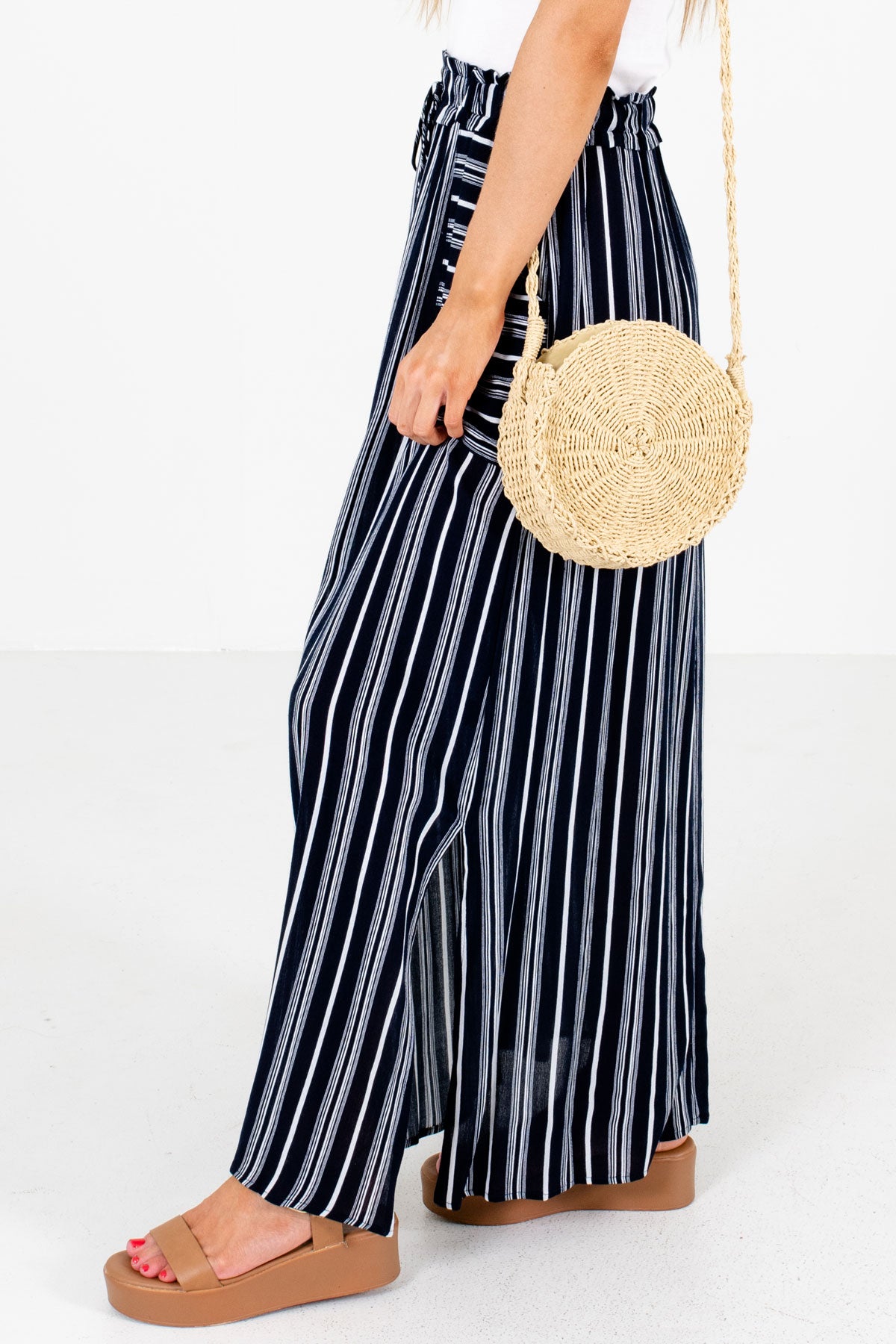 Navy Blue Elastic Waistband Boutique Maxi Skirts for Women