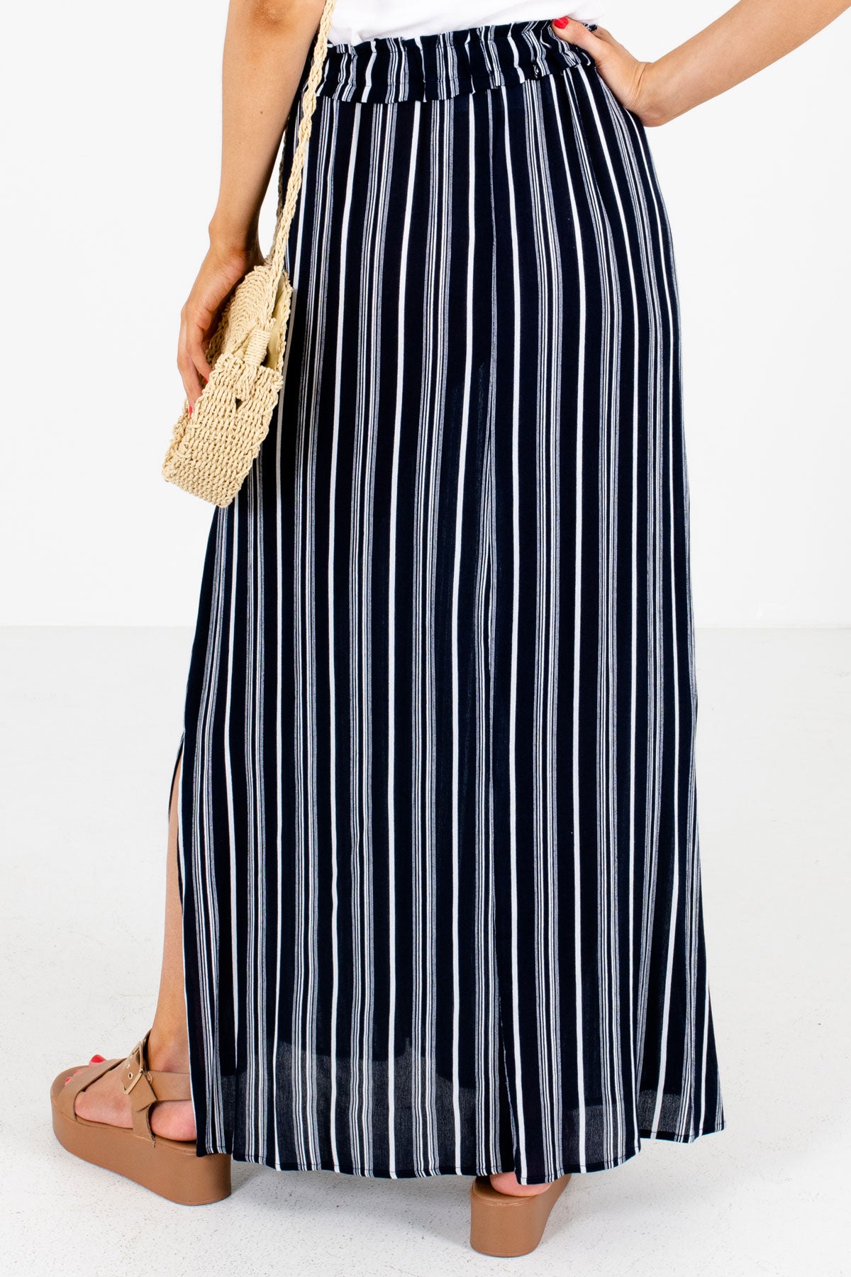 Women's Navy Blue Boutique Maxi Skirt with Pockets
