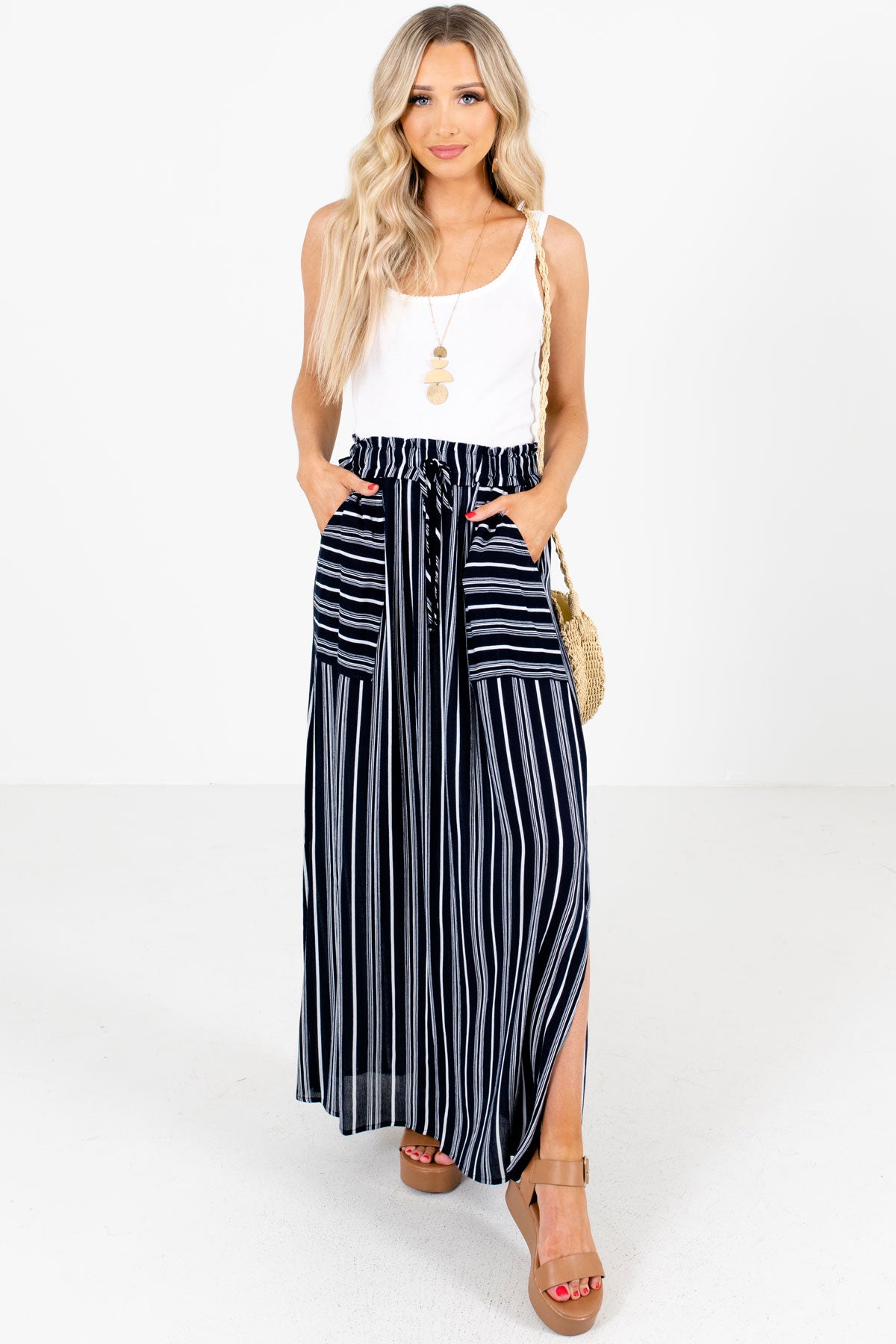 Navy Blue Cute and Comfortable Boutique Maxi Skirts for Women