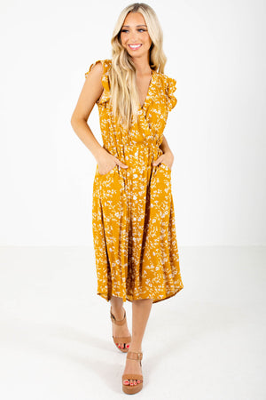 Women's Mustard Yellow Spring and Summertime Boutique Midi Dress