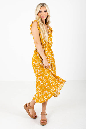 Mustard Yellow Cute and Comfortable Boutique Midi Dresses for Women