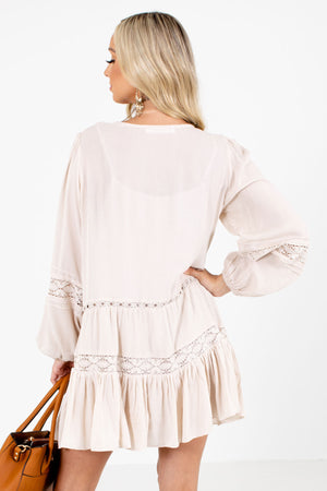 Women's Beige Crochet Detailed Boutique Mini Dress