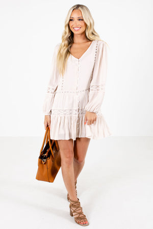 Beige Cute and Comfortable Boutique Mini Dresses for Women