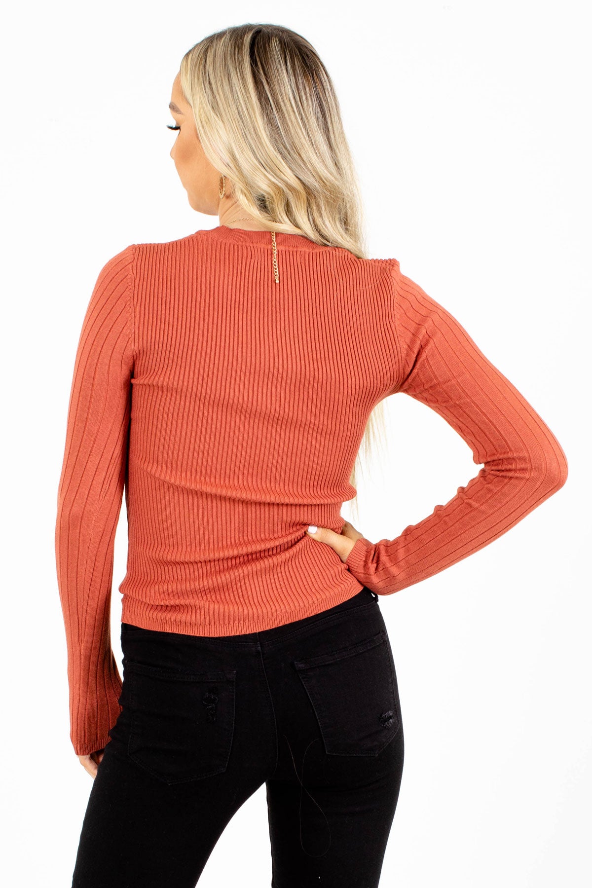 Women's Rust Orange Long Sleeve Boutique Top