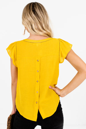 Women’s Mustard Yellow Pleated Sleeve Boutique Blouse