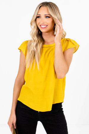 Women’s Mustard Yellow Lightweight Textured Material Boutique Blouse