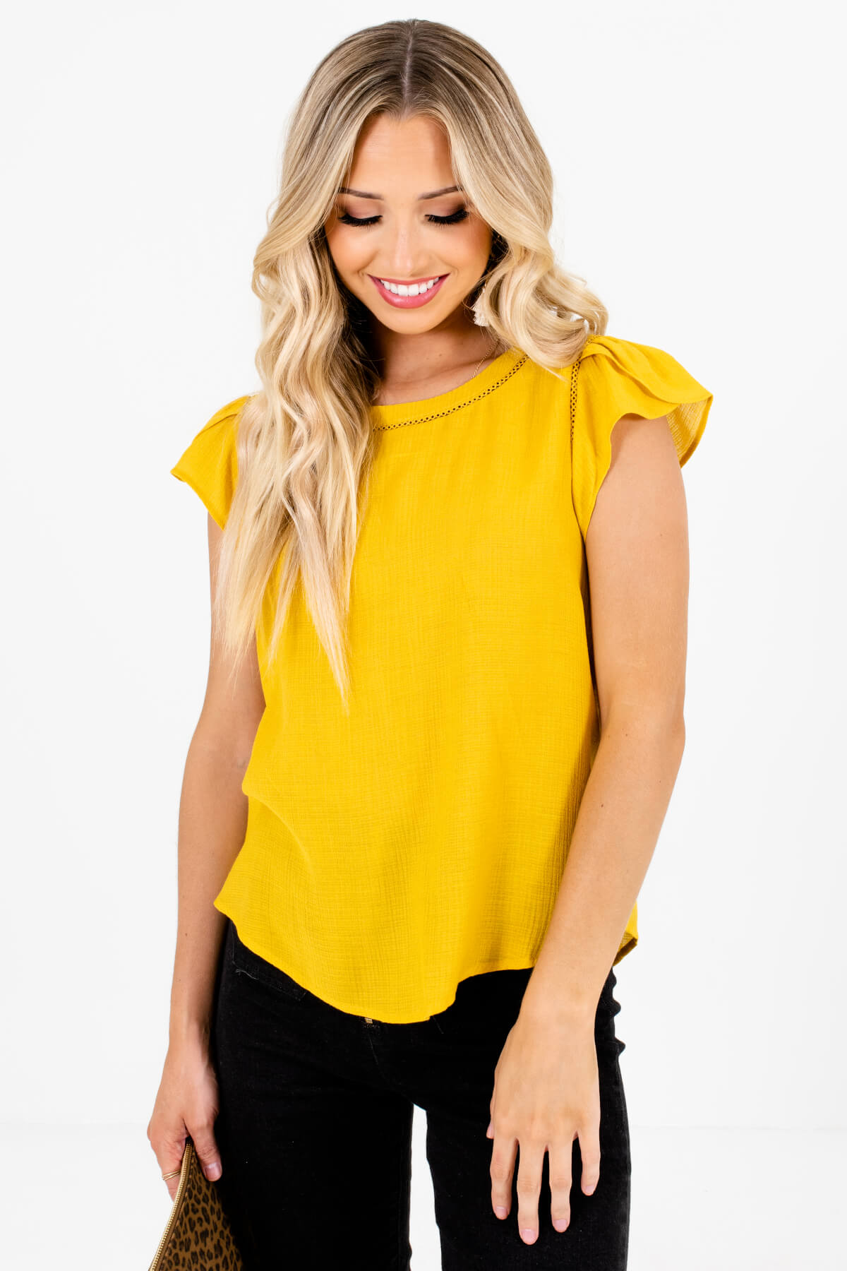 Mustard Yellow Button-Up Back Boutique Blouses for Women