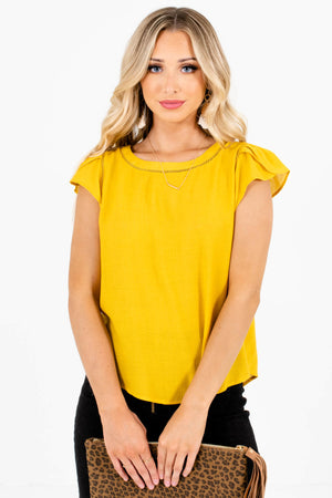 Mustard Yellow Flowy Silhouette Boutique Blouses for Women