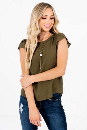 Women’s Olive Green Lightweight Textured Material Boutique Blouse