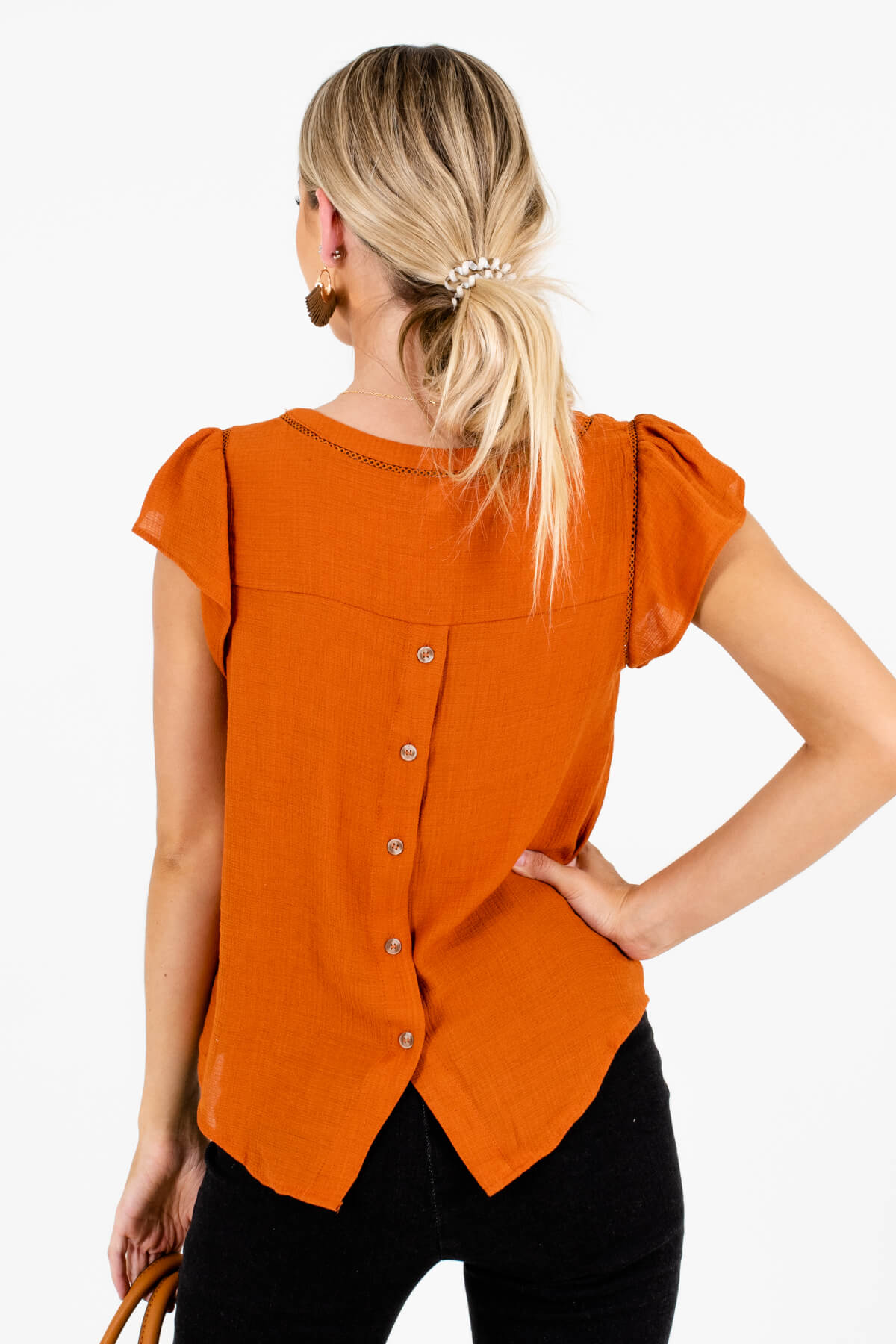 Women’s Burnt Orange Pleated Sleeve Boutique Blouse