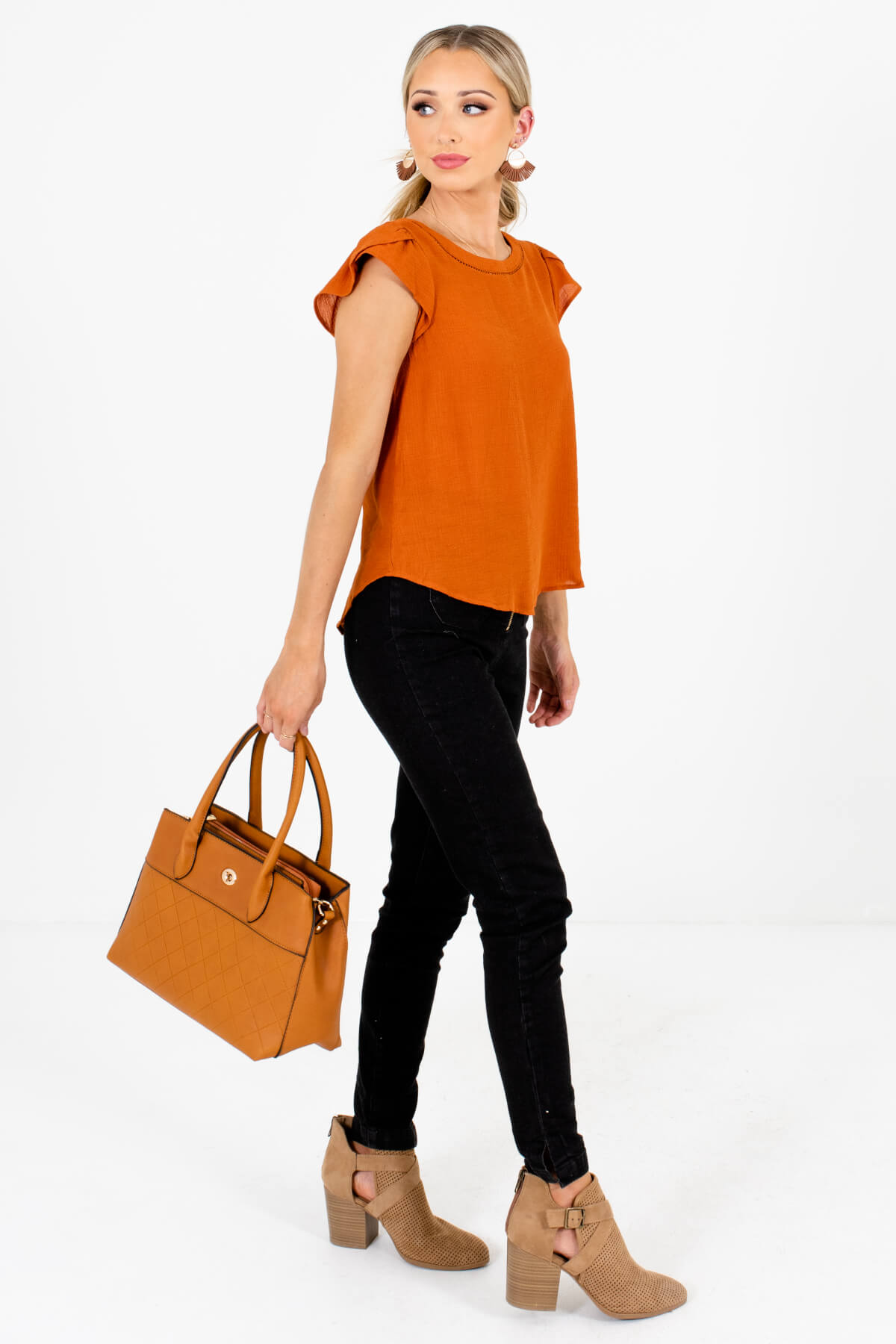 Burnt Orange Cute and Comfortable Boutique Blouses for Women