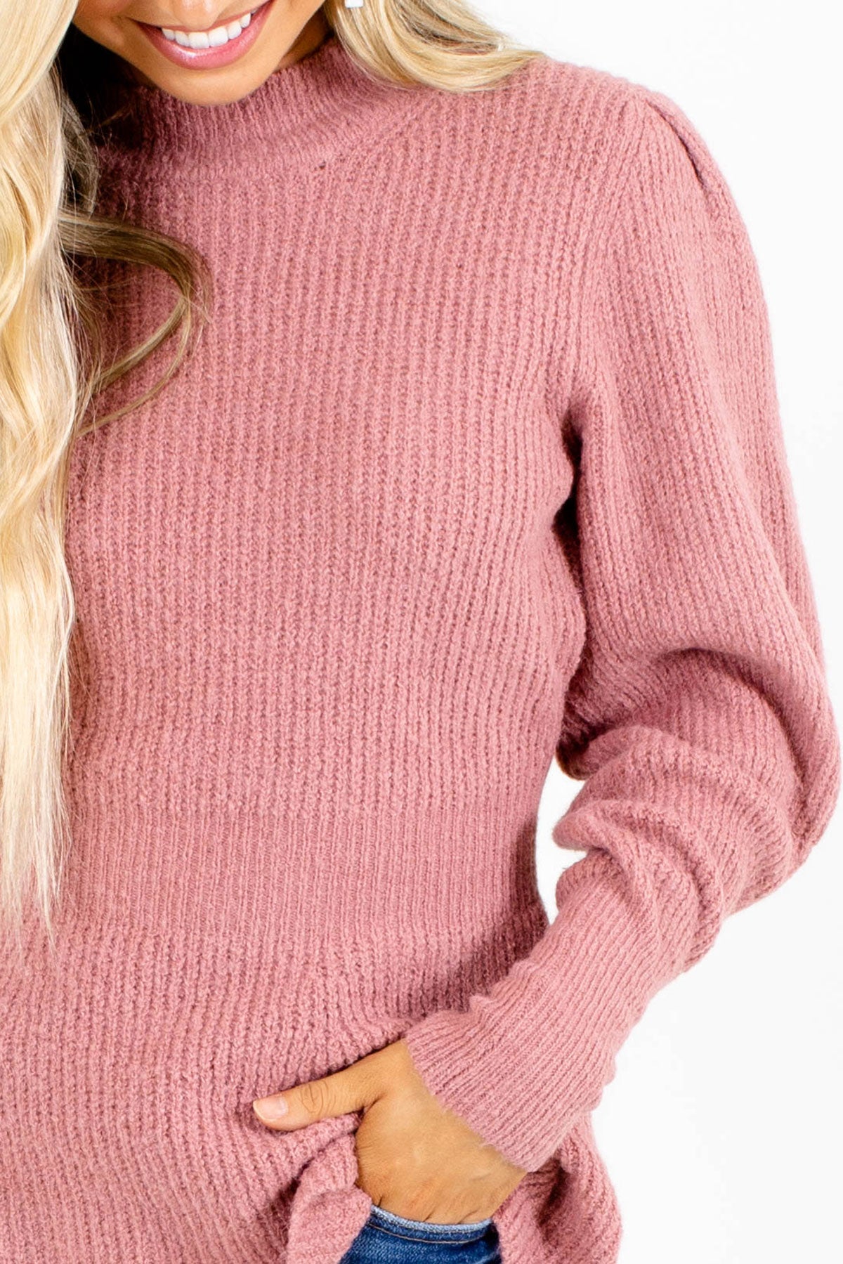 Women's Mauve High Round Neckline Boutique Sweater