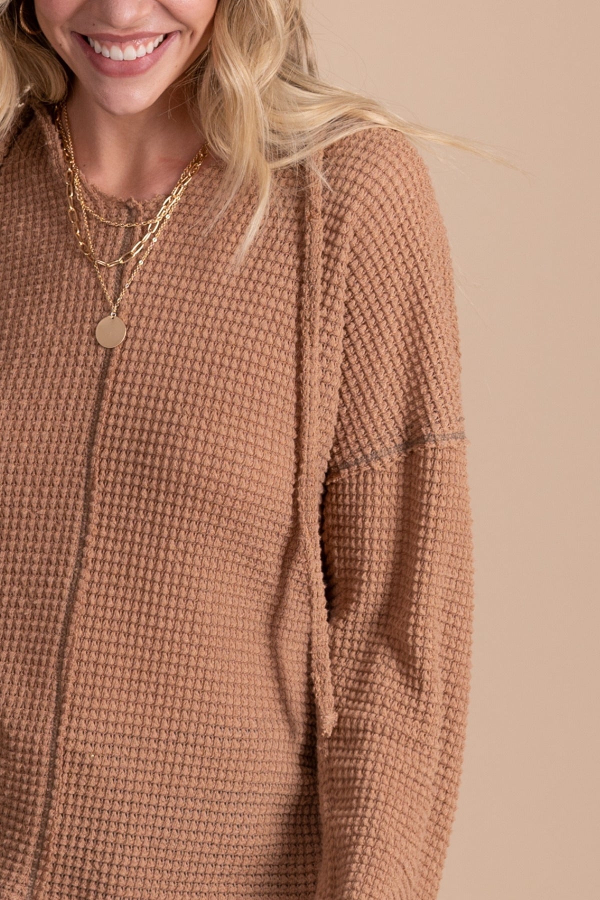 Knit Sweater with Hood in Camel Brown