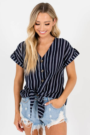 Navy Blue Striped Cute and Comfortable Boutique Tops for Women