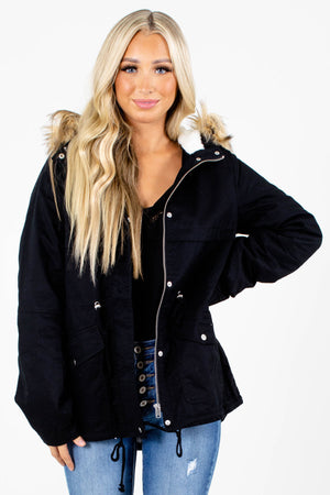 Black Cute and Comfortable Boutique Coats for Women