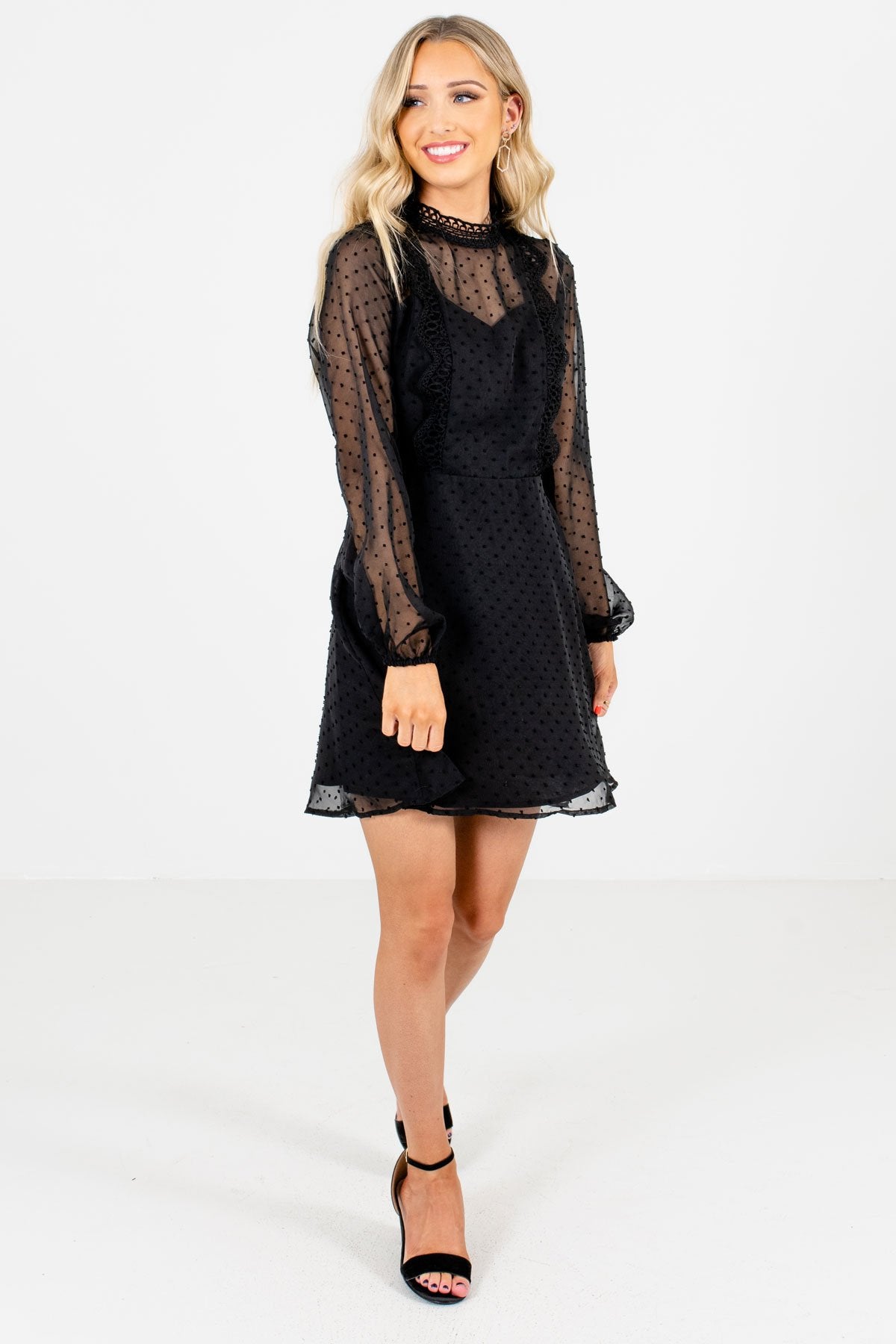 Women's Black Crochet Accented Boutique Mini Dress