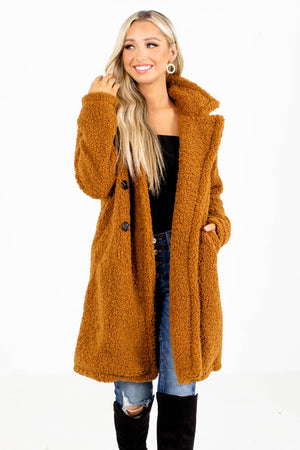Camel Brown Button-Up Front Boutique Jackets for Women