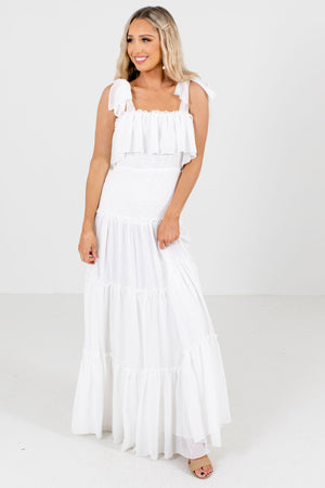 Women's White Back Zipper Boutique Maxi Dress