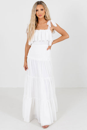 White Smocked Bodice Boutique Maxi Dresses for Women