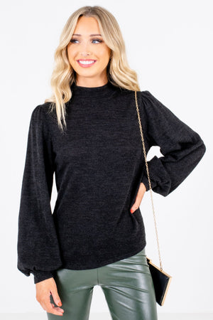Black Mock Neckline Boutique Tops for Women