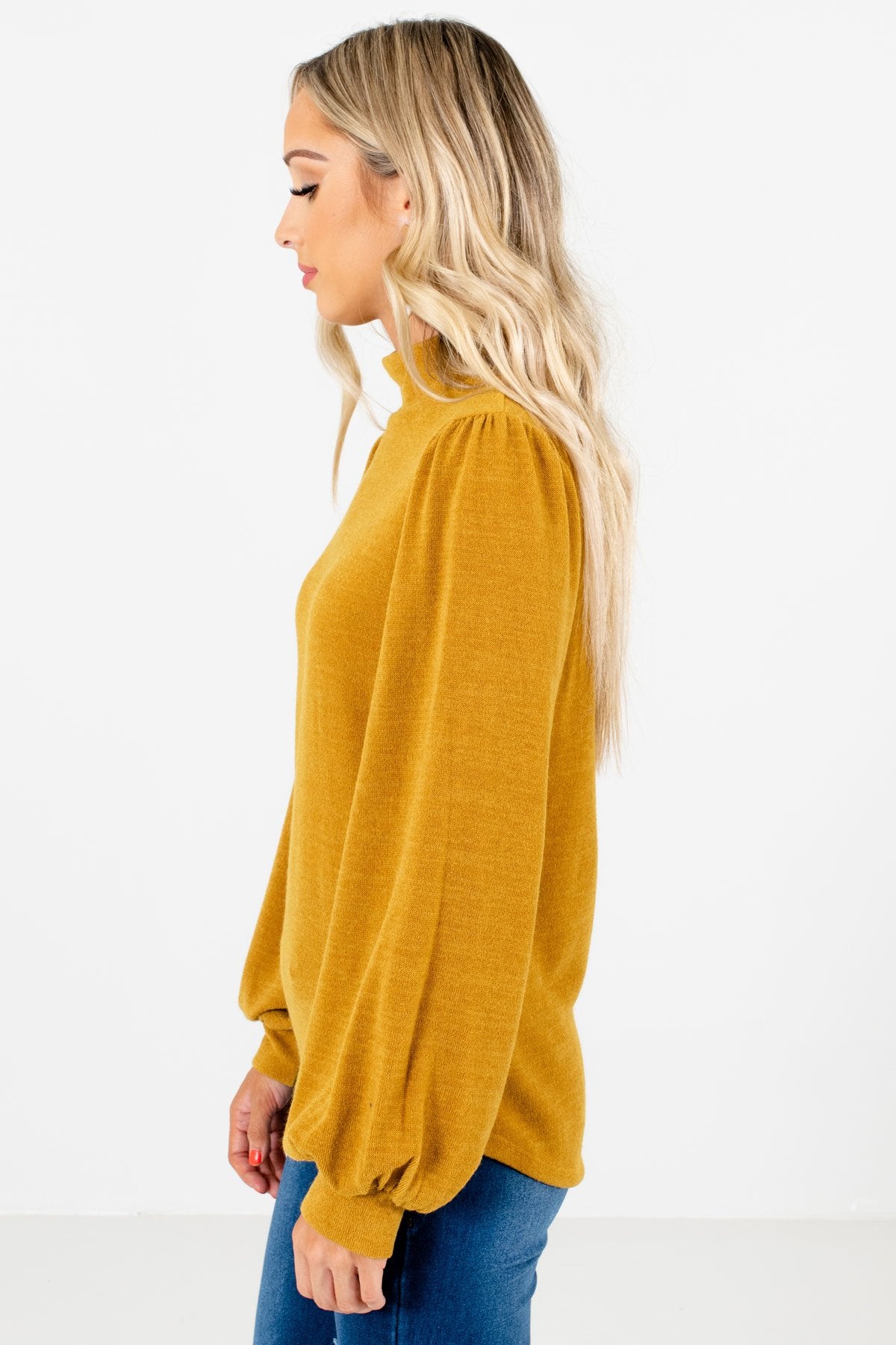 Mustard Yellow Bishop Sleeve Boutique Tops for Women
