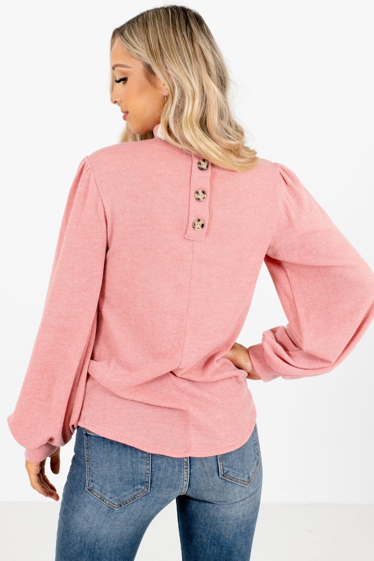 Women’s Pink Decorative Button Boutique Top