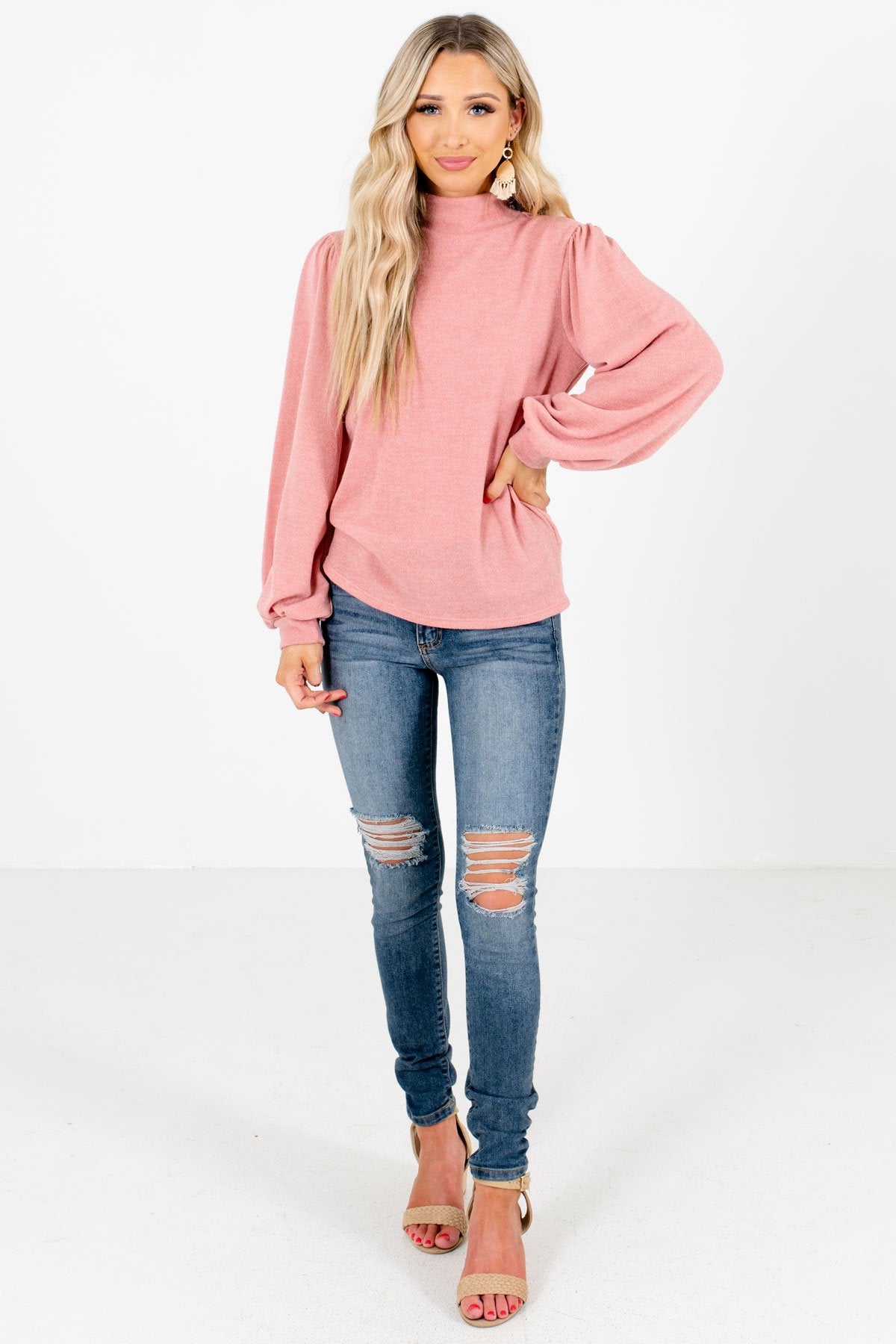 Pink Bishop Sleeve Boutique Tops for Women