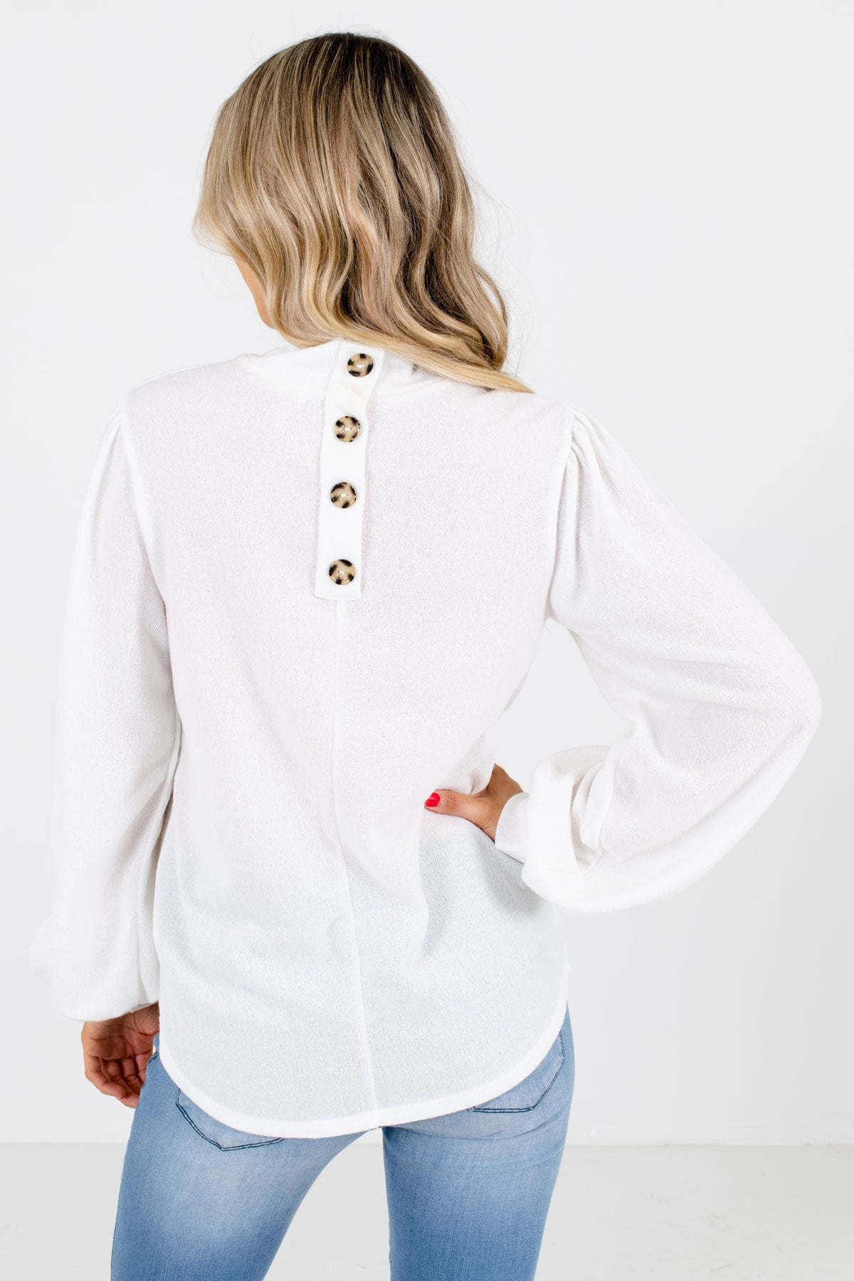 Women’s White Decorative Button Boutique Top
