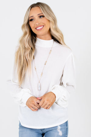 White Bishop Sleeve Boutique Tops for Women