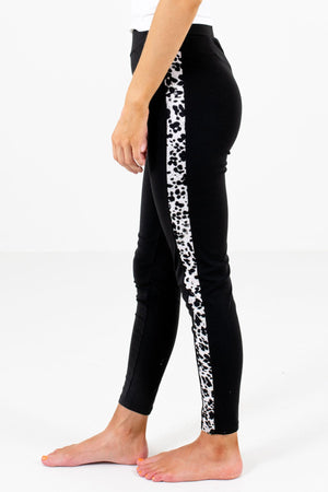 Black and White Leopard Print Accented Boutique Leggings for Women
