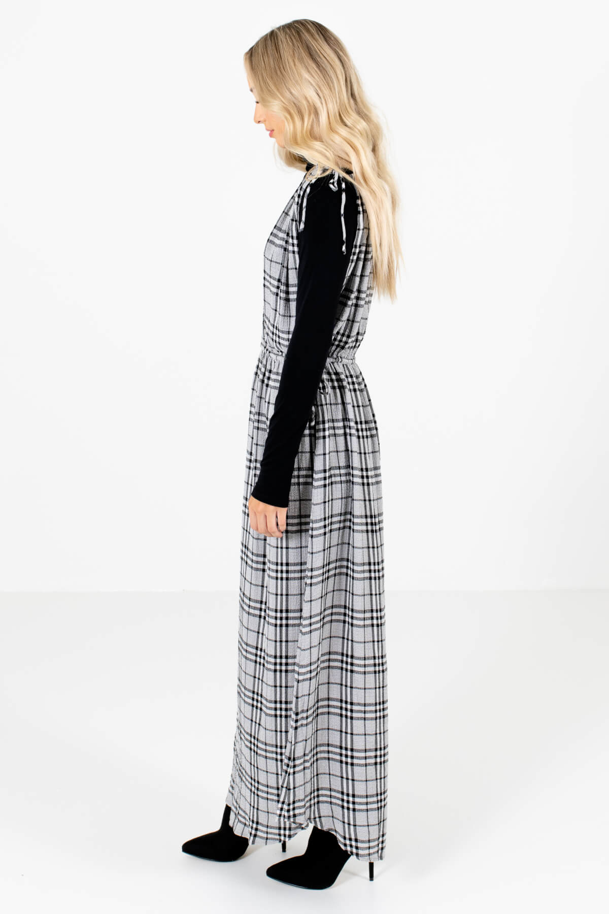 Gray Adjustable Self-Tie Strap Boutique Maxi Dresses for Women