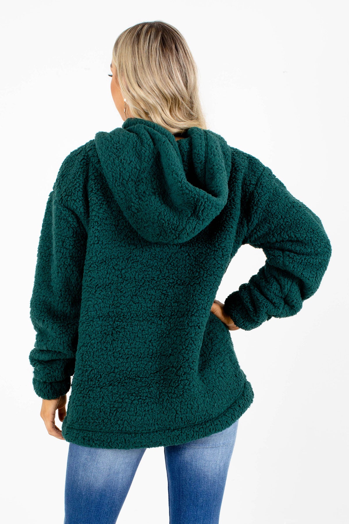 Boutique Sherpa Jacket with Hood in Hunter Green
