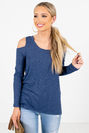 Blue Cold Shoulder Style Boutique Tops for Women
