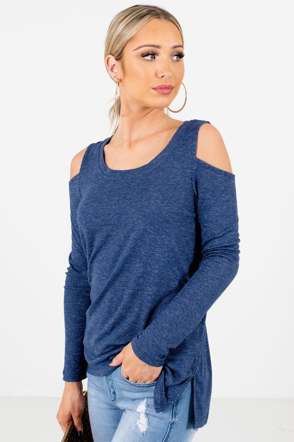 Blue Warm and Cozy Boutique Tops for Women